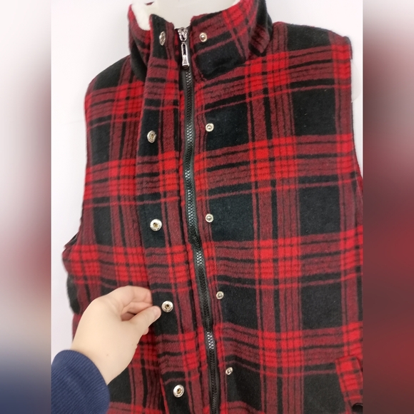 Plaid Red Black Christmas Winter Sherpa Sleeveless Vest Preppy Plus Size XXL - Picture 9 of 10